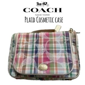 Coach Poppy Plaid Pastel C Madras Makeup Cosmetic Toiletry Travel Bag NWT F21886
